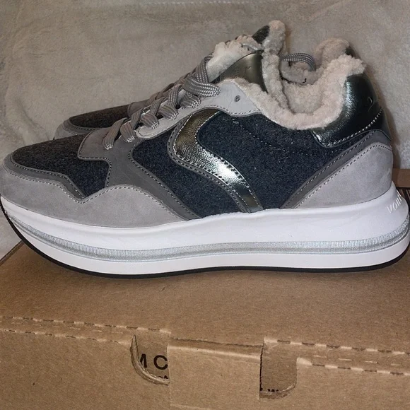 NWT VOILE BLANCHE MELANY FUR. Leather And Fabric Sneakers in Grey-Charcoal Grey - Picture 13 of 15